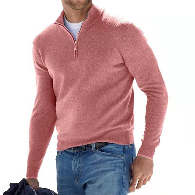 Herr Halvzip Tröja – Klassisk Stickad Pullover i Bomull