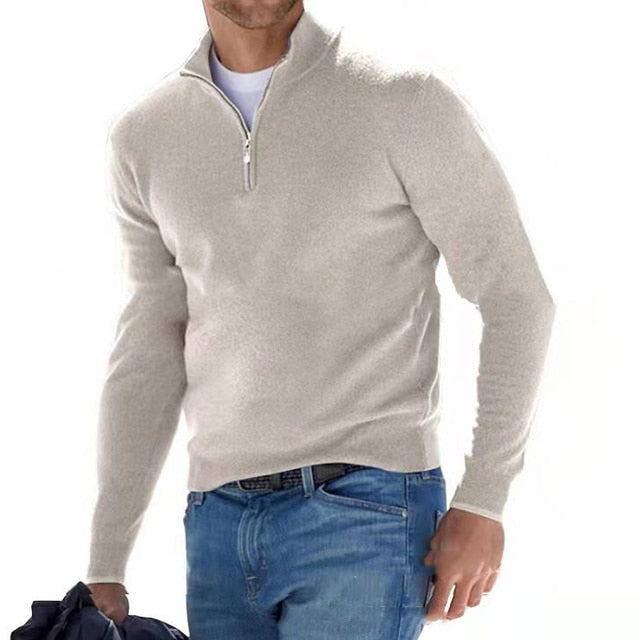 Herr Halvzip Tröja – Klassisk Stickad Pullover i Bomull