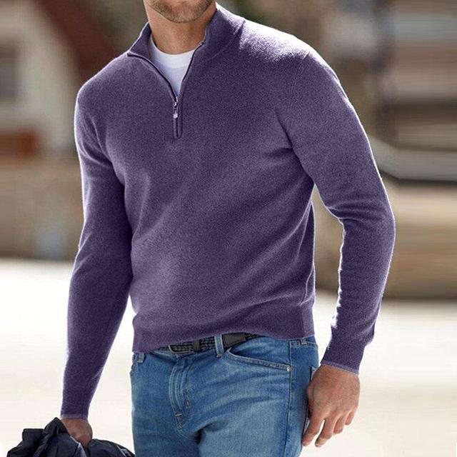 Herr Halvzip Tröja – Klassisk Stickad Pullover i Bomull