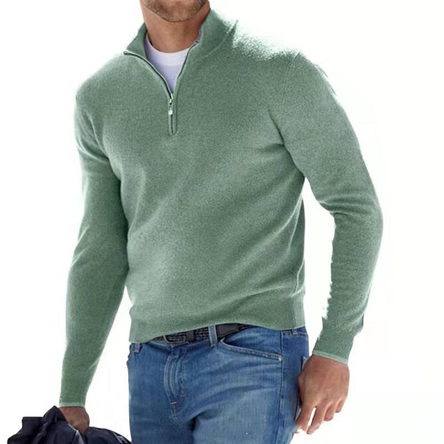 Herr Halvzip Tröja – Klassisk Stickad Pullover i Bomull