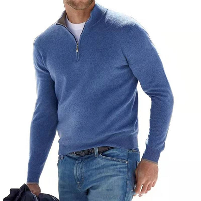 Herr Halvzip Tröja – Klassisk Stickad Pullover i Bomull