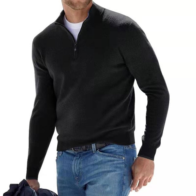 Herr Halvzip Tröja – Klassisk Stickad Pullover i Bomull
