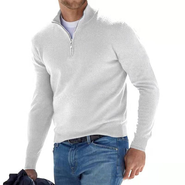 Herr Halvzip Tröja – Klassisk Stickad Pullover i Bomull