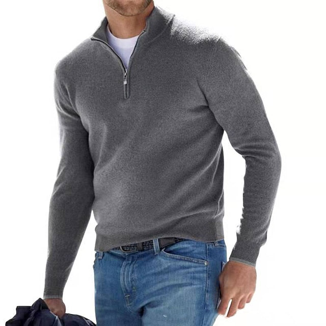 Herr Halvzip Tröja – Klassisk Stickad Pullover i Bomull