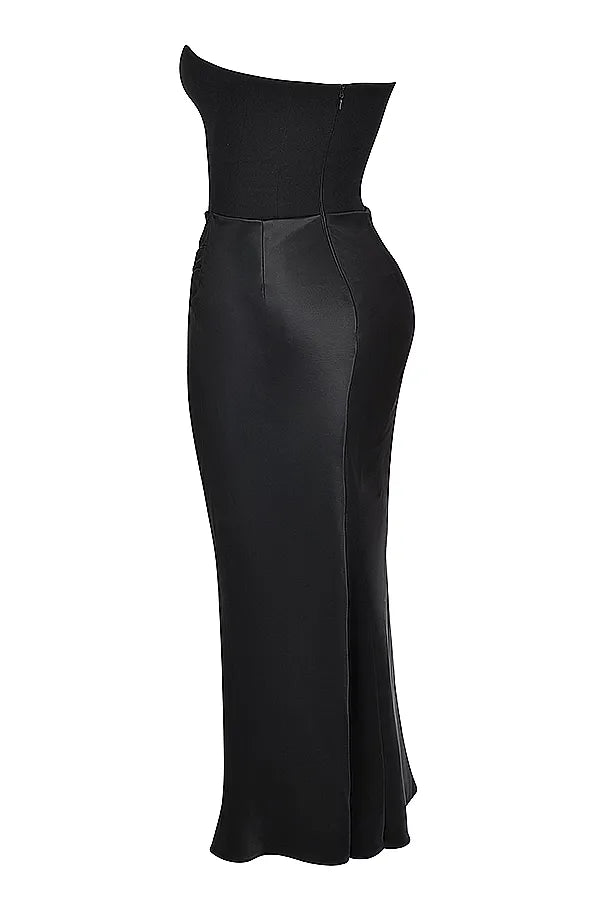 Lång Bandeau Satinklänning – Elegant (Röd, Vit, Svart)