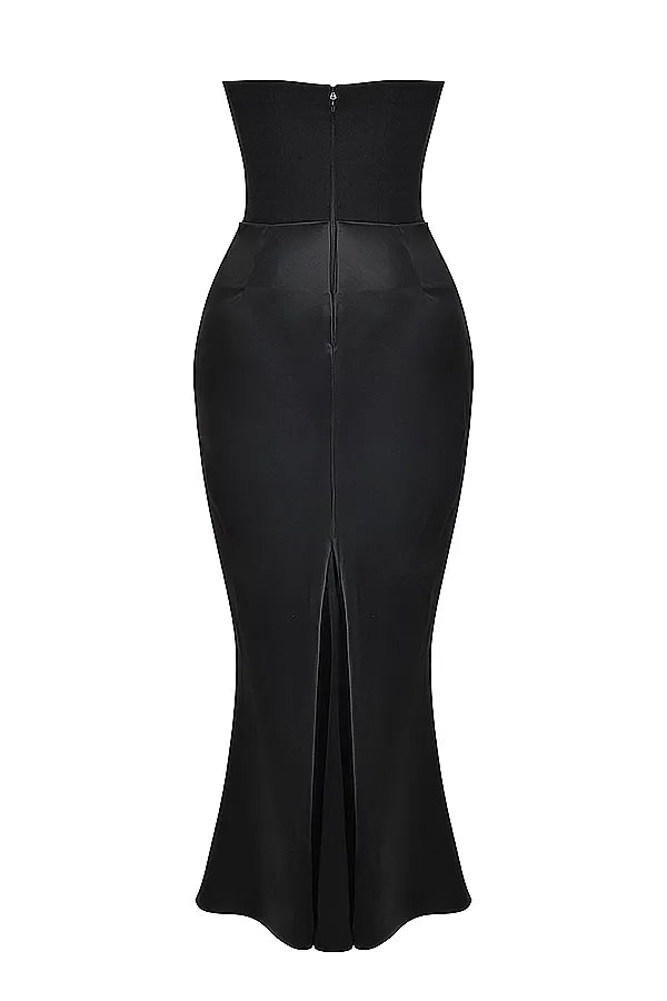 Lång Bandeau Satinklänning – Elegant (Röd, Vit, Svart)